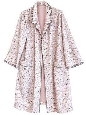 Vintage Aria Medium Floral Cotton Flannel Robe Lace Trim No Belt